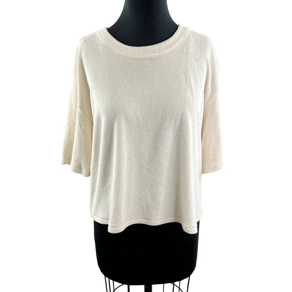 Wilfred Free Cream Top Short Sleeve Crewneck Cotton Blend Cropped Size XL
